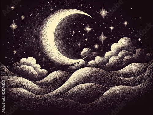Crescent Moon Night Sky Ill...