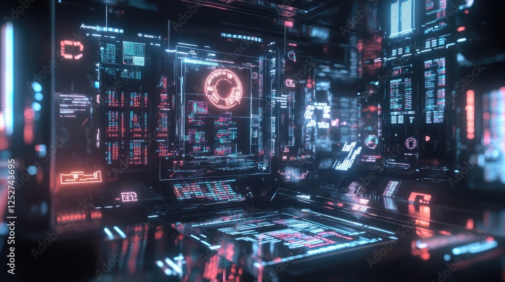 Futuristic Digital Interface: A Glimpse into a Cyberspace Command Center Futuristic Digital Interface: A Glimpse into a Cyberspace Command Center