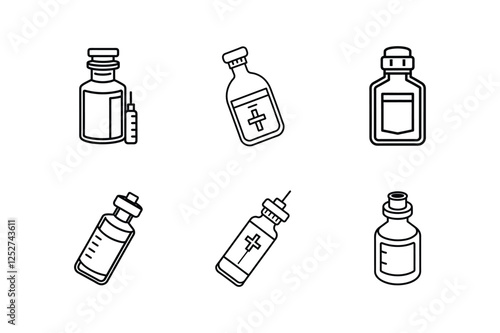 vaccine bottle line art vector illustration