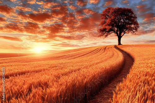 Golden Wheat Field Sunset I...
