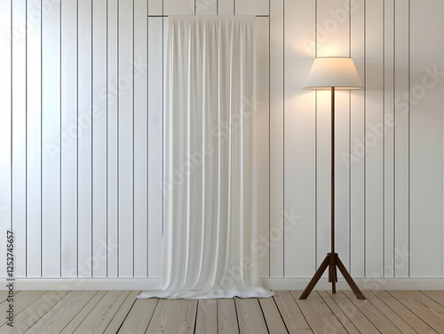 White Curtain and Floor Lam...
