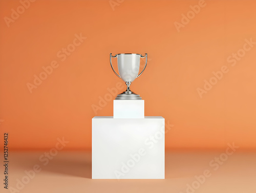 Silver Trophy on White Cube...