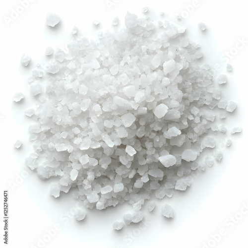 Coarse sea salt pile on white background, food ingredient