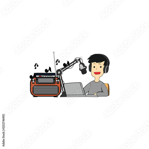 Illustration design of announcer and radio, world radio day special
