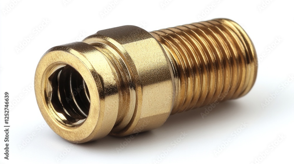 Brass threaded connector on white background Brass threaded connector on white background