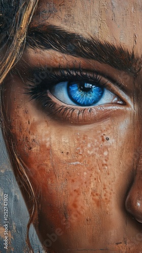 Intricate close-up of a person's eye showcasing unique blue color and texture...