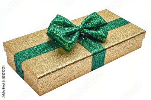 Elegant gold clutch with teal bow accent displayed in a luxury boutique