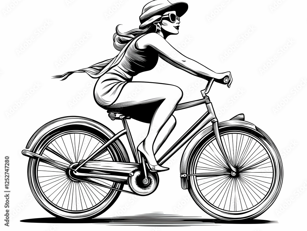 Naklejka premium Woman on Bicycle Illustration