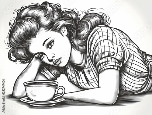 Melancholy Woman Coffee Ill...
