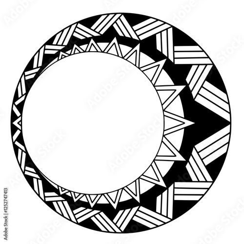 Polynesian sun face maori tattoo style.  Pattern aboriginal samoan. Black and white texture, isolated vector.