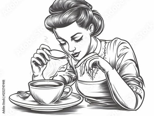 Vintage Woman Enjoying Coff...
