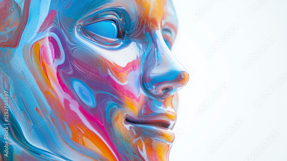 High-detail close-up of a chatbot presenting vibrant digital interaction on a white surface. High-detail close-up of a chatbot presenting vibrant digital interaction on a white surface.