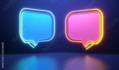 Colorful neon speech bubbles on a dark background, perfect for discussions or dialogue.
