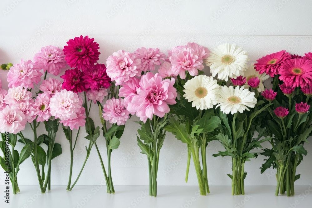 Fototapeta premium Colorful flower arrangement with various blooms on display in a bright setting