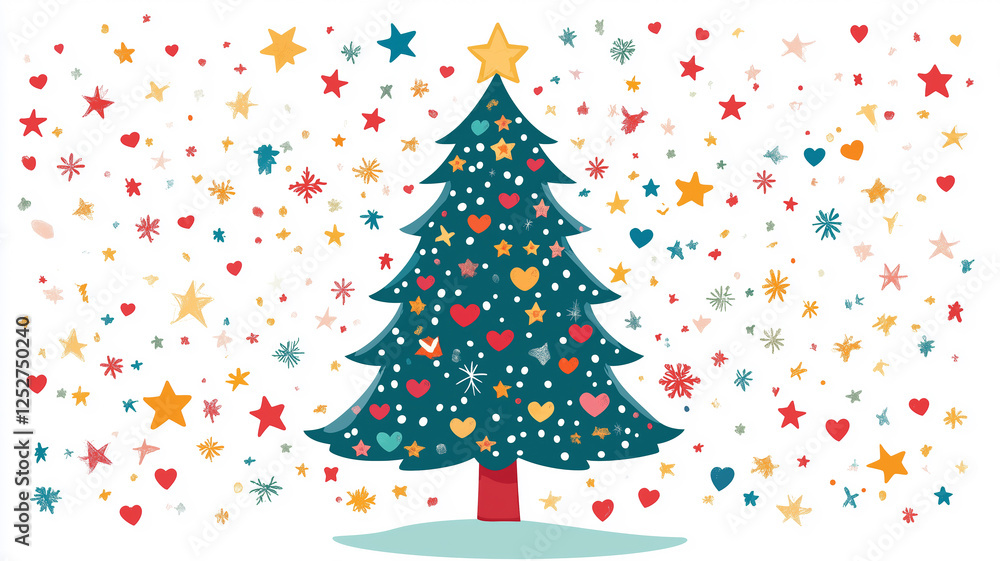 A bright and fun Christmas tree design suitable for children's books and projects. A bright and fun Christmas tree design suitable for children's books and projects.