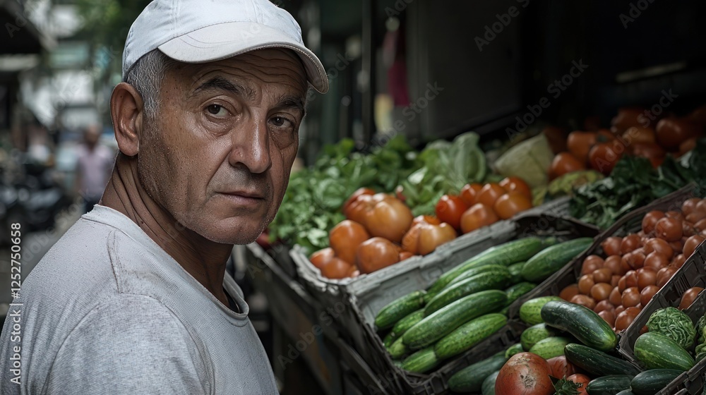 Fototapeta premium Mature Man at Urban Produce Market