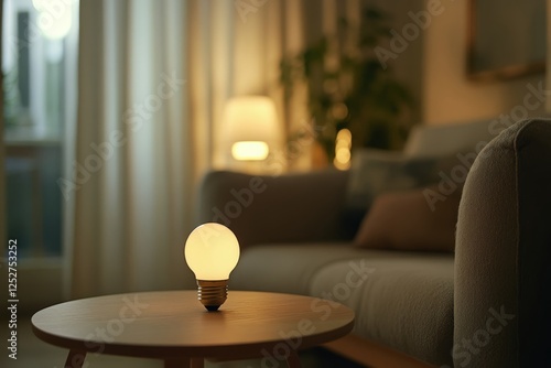 Soft glow of a decorative light bulb illuminating a cozy dining table setting