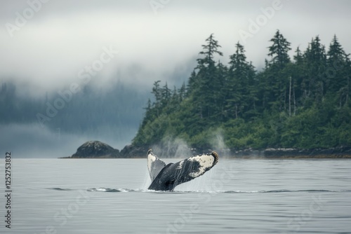 Humpback whale gracefully swimming in deep ocean waters during daylight