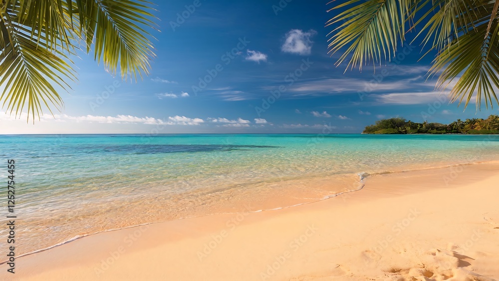 Obraz premium Tropical paradise with golden sand and crystal-clear waters