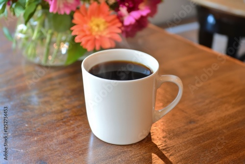 Coffee brewing in a cafe with an espresso machine and a white cup on the counter