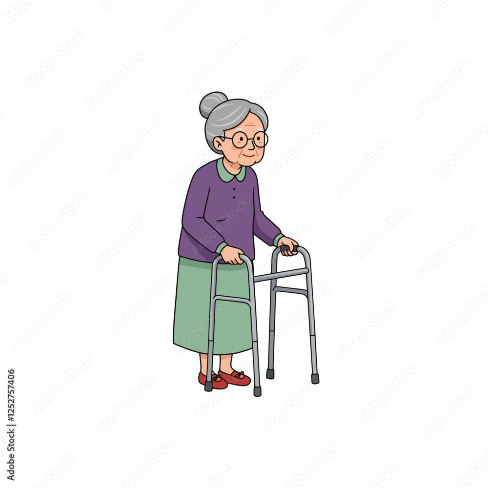 Elderly Woman with Walker Cartoon Illustration Elderly Woman with Walker Cartoon Illustration