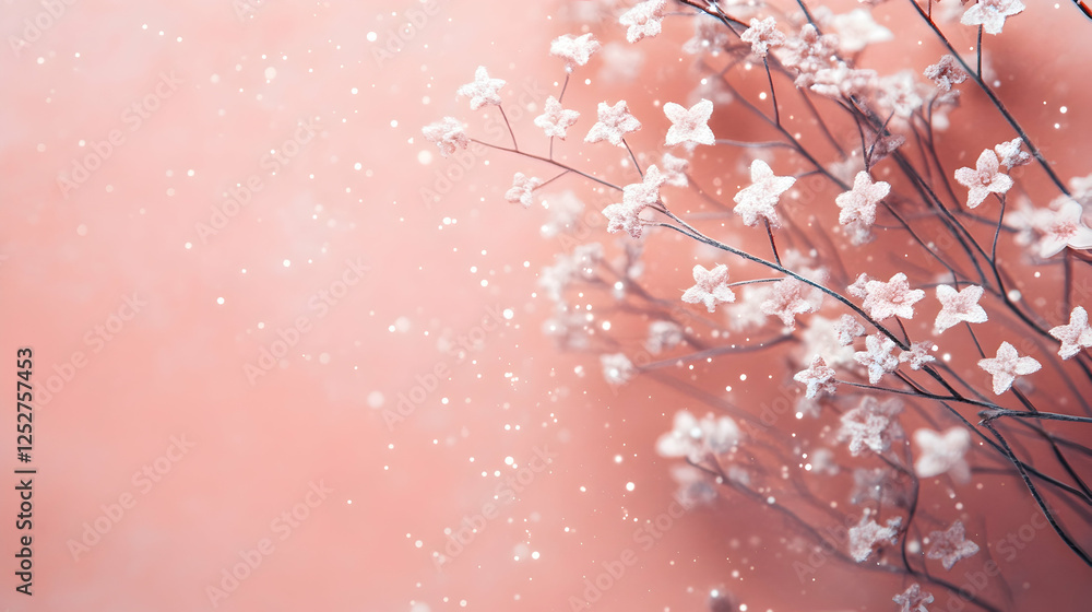 Fototapeta premium Cherry blossoms in full bloom, glowing under soft golden sparkles, creating a serene atmosphere.