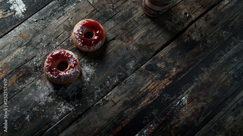 Delicious jamfilled doughnuts dusting in powdered sugar photo