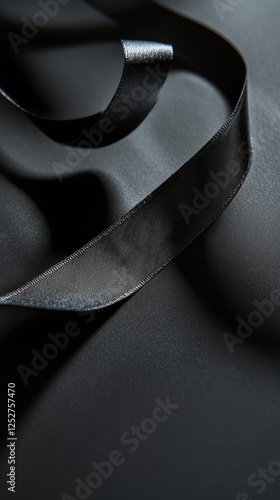 Black ribbon elegantly draped on textured dark surface with shimmering details