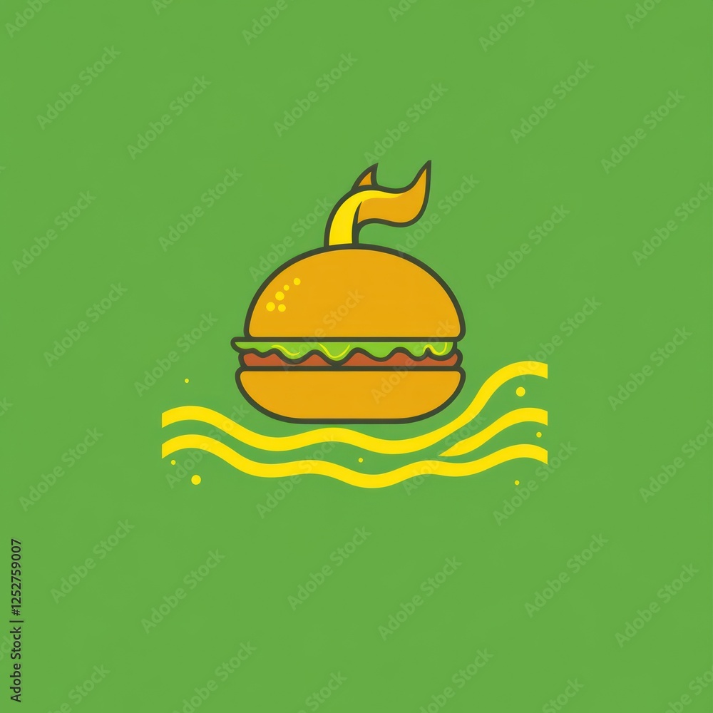 Floating Burger on Pasta Background for Food Concept Floating Burger on Pasta Background for Food Concept