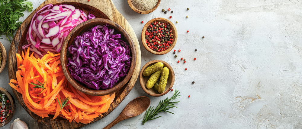 Fermented vegetable salad ingredients with pickles and spices Fermented vegetable salad ingredients with pickles and spices