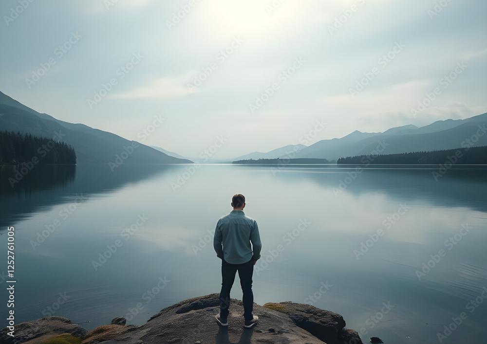 Serene Moment by the Mountain Lake at Twilight Serene Moment by the Mountain Lake at Twilight