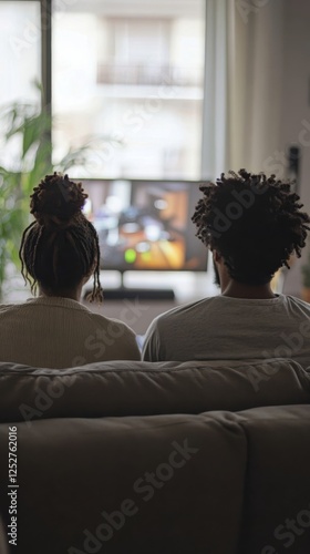 Couple enjoying time together in a cozy living room during evening hours