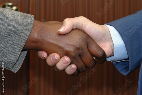 Young professionals shaking hands in a modern office with greenery