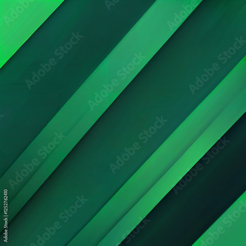 The image features a geometric pattern with diagonal lines in various shades of green, creating a layered and modern visual effect. The overall design is simple yet striking, with a gradient that tran