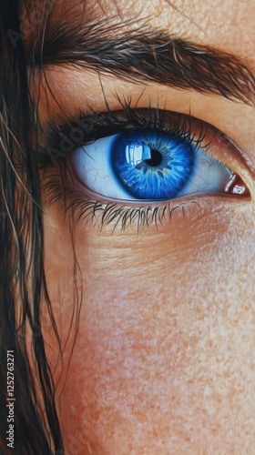Intricate close-up of a person's eye showcasing unique blue color and texture...