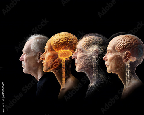 image depicts evolution of human brain, showcasing different stages of development and aging