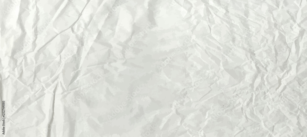 Fototapeta premium Crumpled grey rice paper texture. Abstract light background with wrinkled cardboard texture. Vector illustration horizontal fold crumpled empty white paper template for posters and banners.
