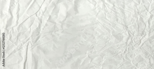 Crumpled grey rice paper texture. Abstract light background with wrinkled cardboard texture. Vector illustration horizontal fold crumpled empty white paper template for posters and banners.