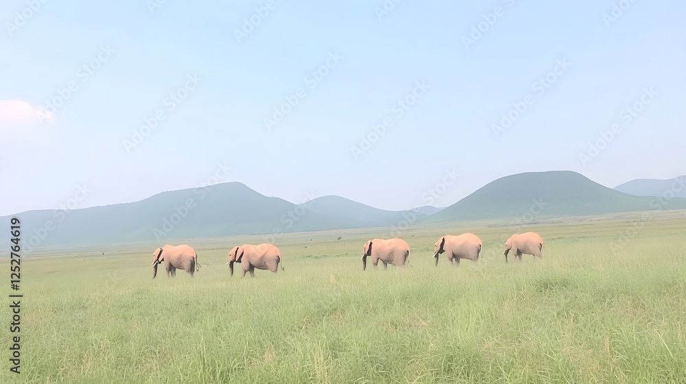 Massive herds of mighty African elephants lumbering across the endless picturesque plains of the savannah showcasing the majestic beauty and power of these iconic pachyderms in their natural habitat Massive herds of mighty African elephants lumbering across the endless picturesque plains of the savannah showcasing the majestic beauty and power of these iconic pachyderms in their natural habitat