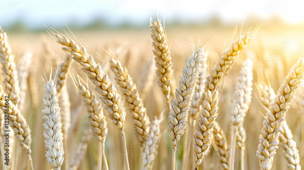 Fototapeta premium Golden wheat field harvest sunlit background food