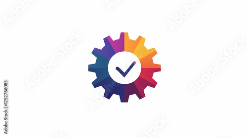 Colorful gear with checkmark; process success