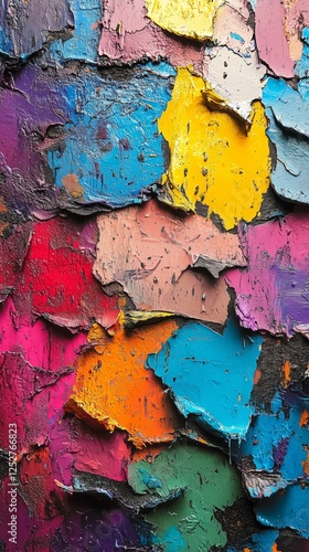 Vibrant layers of peeling paint showcasing an artistic display of colors in u...
