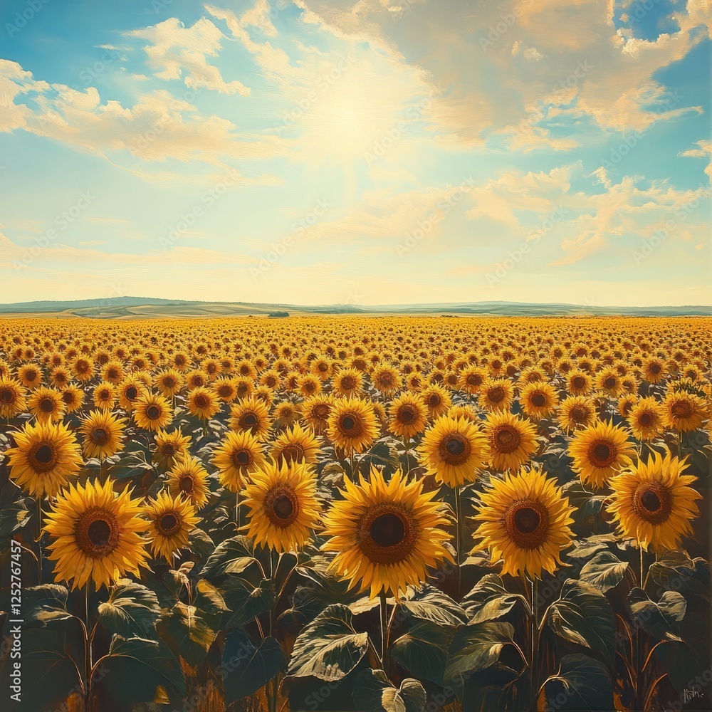Obraz premium A field of sunflowers reaching toward the sun on a cloudless summer day 