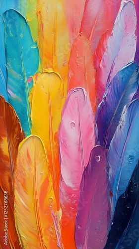 Vibrant feathers in a colorful abstract art composition showcasing various sh...