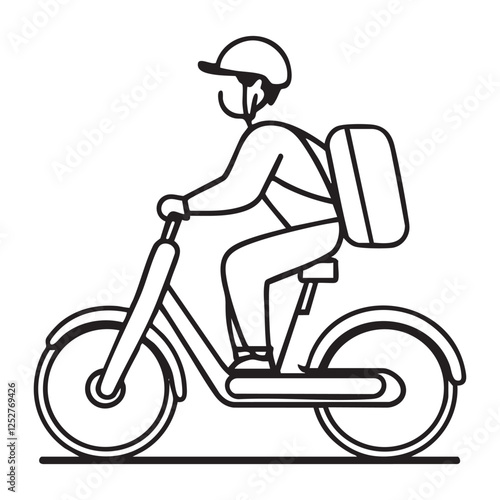 delivery person riding bicycle with backpack, showcasing urban transportation. illustration emphasizes convenience and efficiency in delivery services