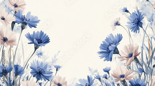 Template card for greeting invitation, wedding, birthday, Easter with cornflower and chamomile. Can be placed on the packaging