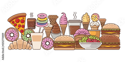 Food flat Illustration Icons set, Food Vector Art Illustration Clipart. set of food Illustration bundle	