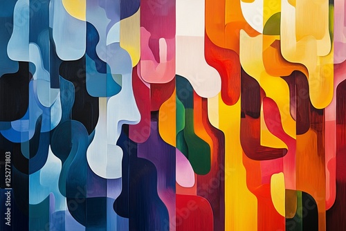Vibrant abstract mural showcasing colorful shapes and flowing forms in urban ...