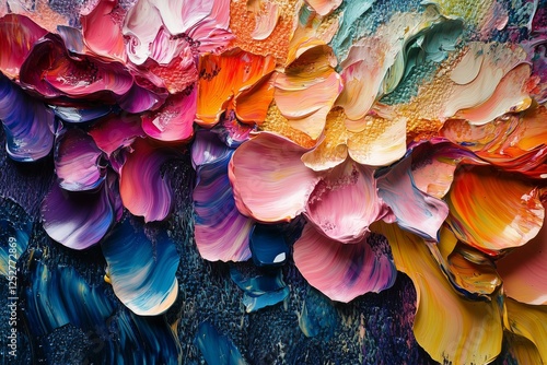 Colorful abstract flower petals create vibrant artistic display on canvas