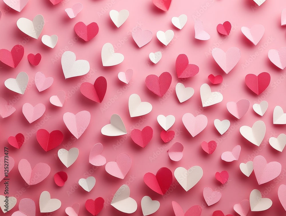 Obraz premium Pink Hearts Background with Confetti and Romantic Design for Valentine's Day